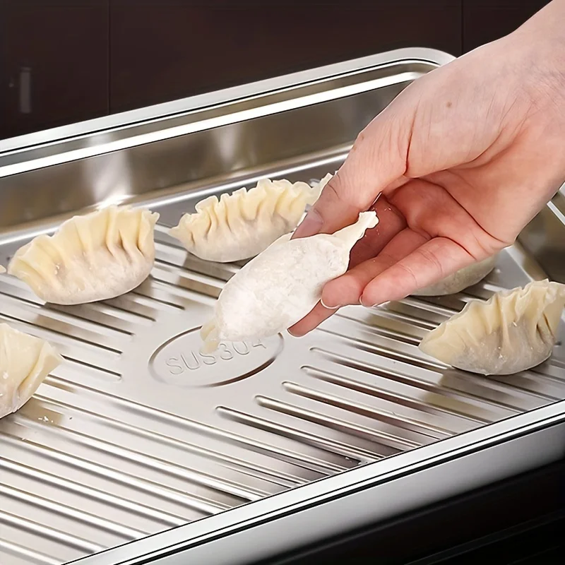 Refrigerator Bins, Food Grade 304 Stainless Steel Dumpling Fresh-keeping Box, Stackable Special Sealed Fresh-keeping Box, For W