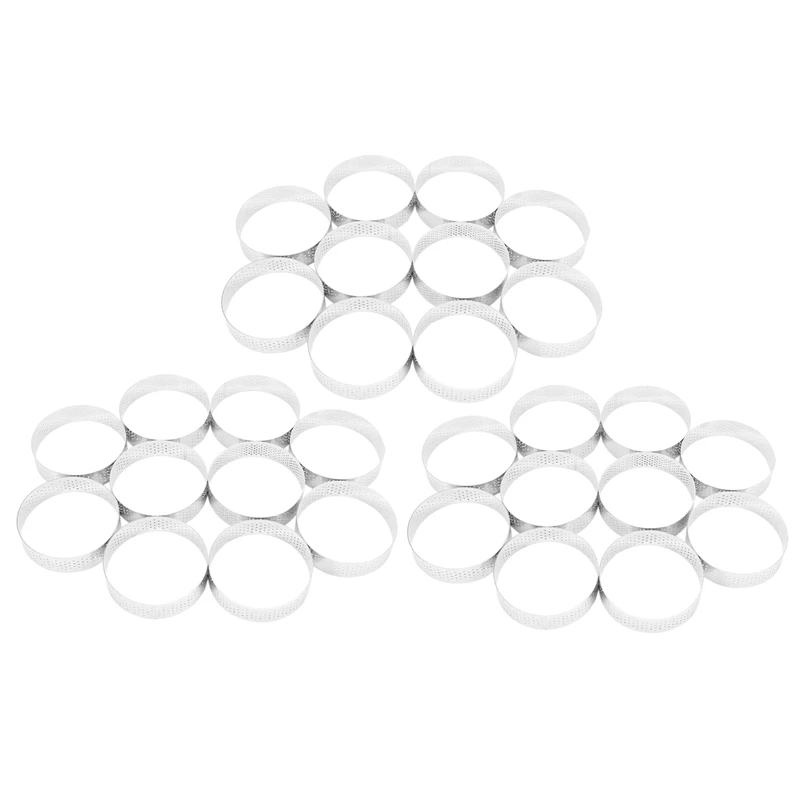 

HOT SALE 30 Pcs Circular Stainless Steel Tart Ring Tower Pie Cake Mould Baking Tools Perforated Cake Mousse Ring,8Cm