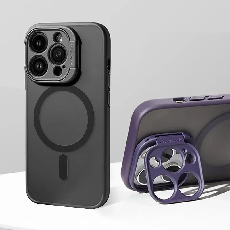 

Luxury Magnetic Stand Bracket Matte Phone Case For iPhone 14 13 15 Pro Max Cellphone Cover Magsafe Wireless Charging Funda Coque