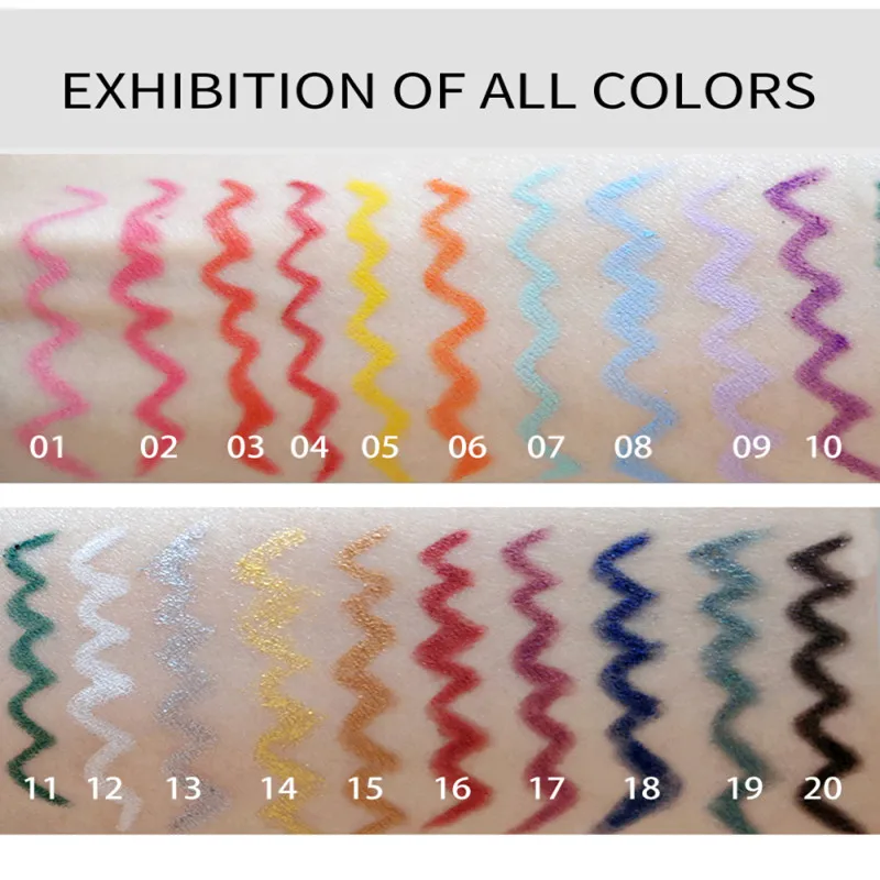 HANDAIYAN 20 Pcs/set Gel Eyeliner Pen Waterproof Sweatproof Quick-drying No Smudging Eyeliner Pen Ultra-fine Colorful