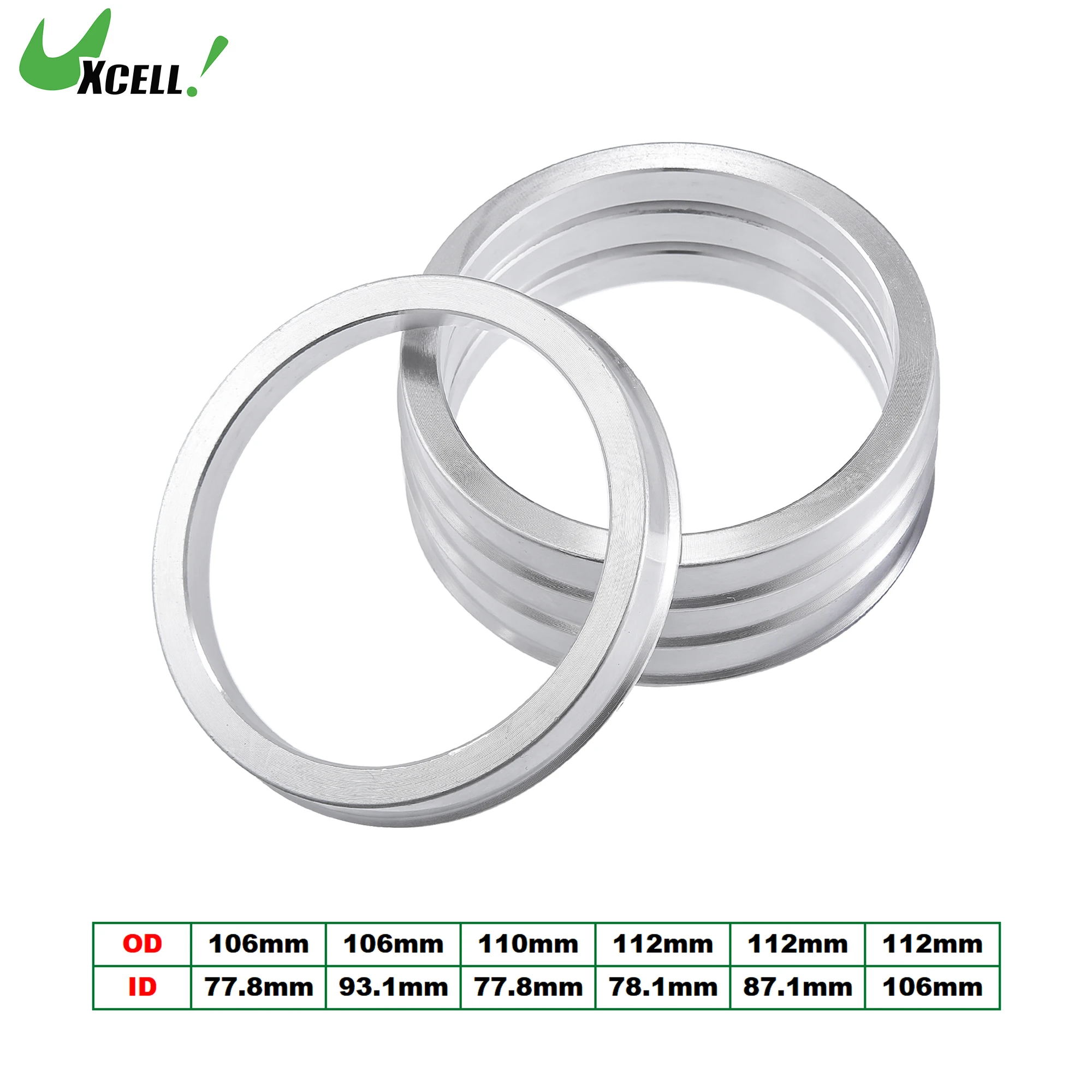 

UXCELL 4pcs OD 106mm 110mm 112mm to ID 77.8mm 78.1mm 87.1mm 93.1mm Aluminium Alloy Car Hub Centric Rings Bore Spacer