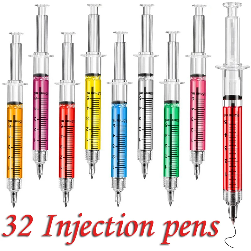 

32PCS Injection Type Ball Point Pen Doctor Nurse Gift Liquid Pen Color Syringe Pens Gifts for Nurses Nursing Student