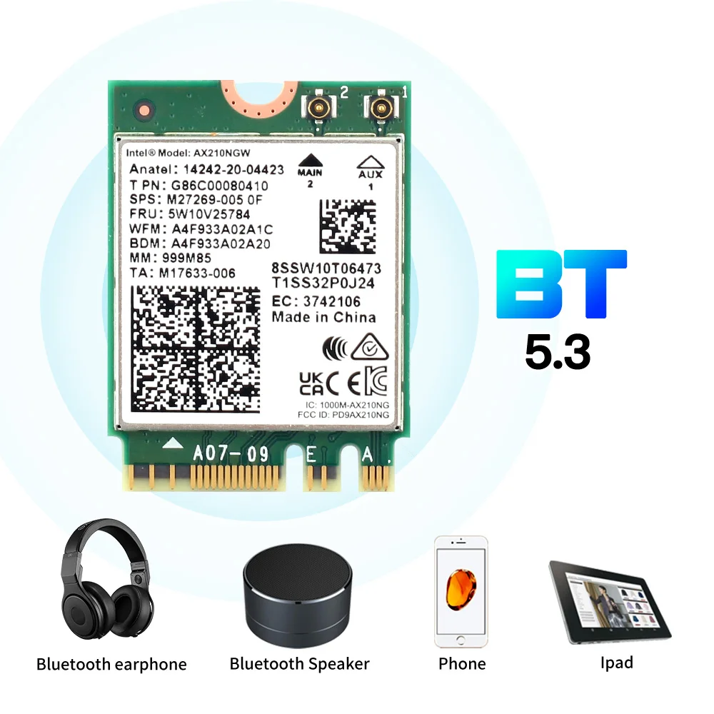 Фото Wifi 6E Intel AX210 AX210NGW Bluetooth 5,2 5374Mbps беспроводная Wi-Fi 6 карта AX200 AC9260 8265 8260 7265 7260 3168 3165 M.2 адаптер №4