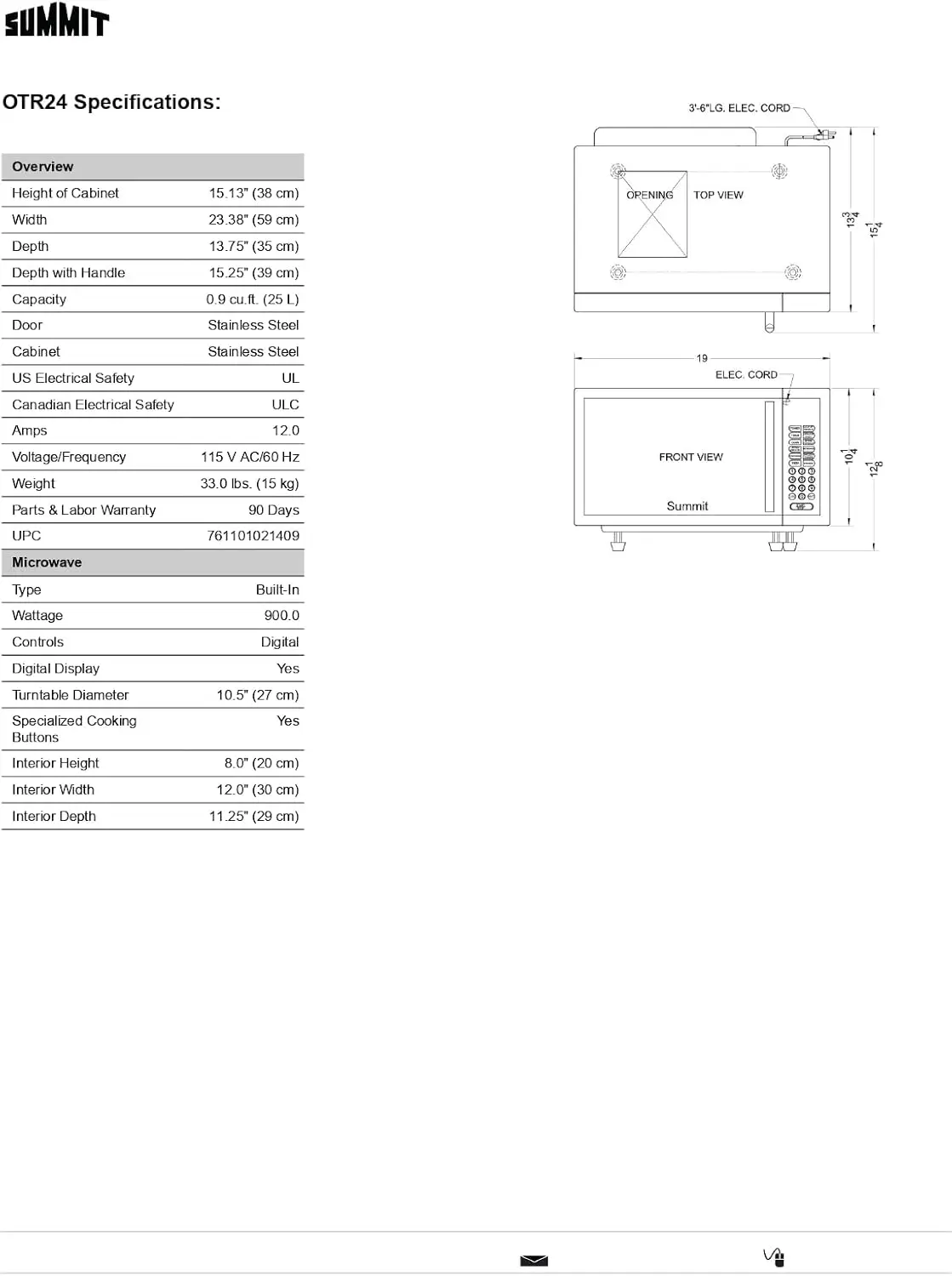 OTR24 24" Built-In Microwave With Mirror Finish Door, Trim, and One-Touch Digital Controls, Stainless-Steel 5