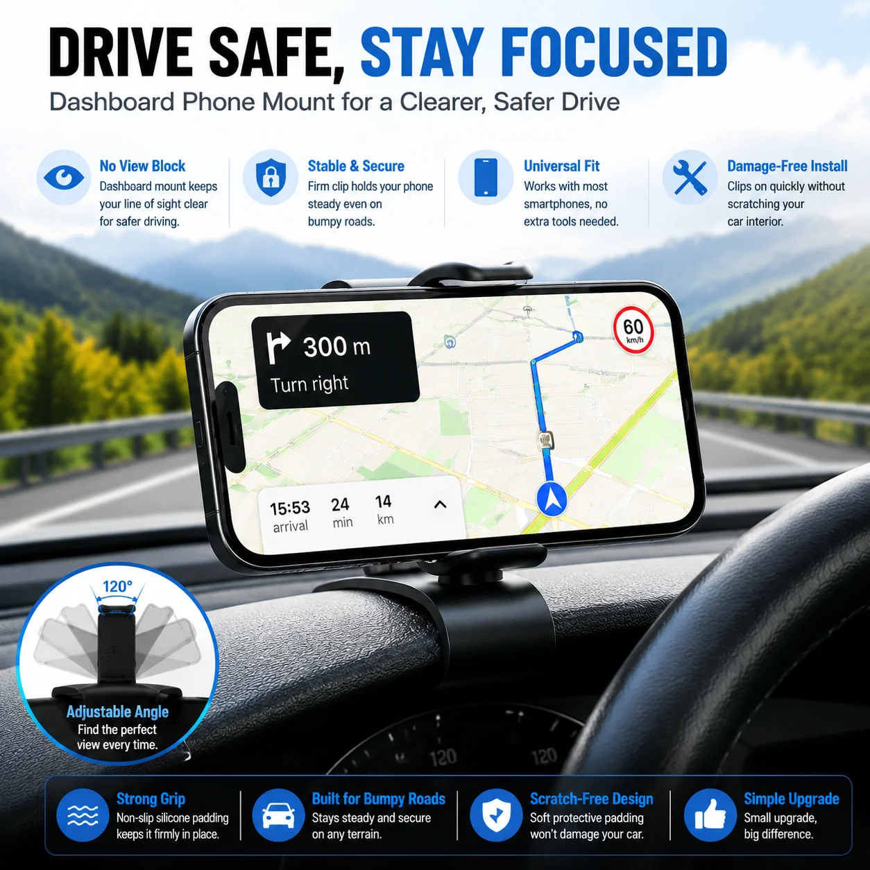 Universal Car Dashboard Phone Holder - Hands-Free Mount