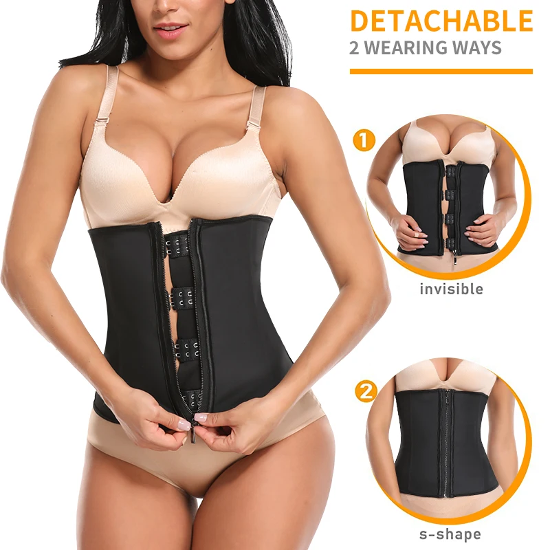 Women Latex Waist Trainer Body Shaper Women Corsets Zipper&Hooks  Shaper Cincher Corset Top Slimming Belt Black Plus Size