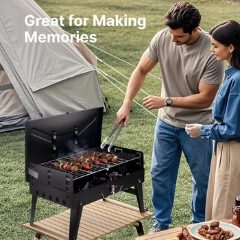 Portable Charcoal Grill, Foldable BBQ Grill with Adjustable Heights, Durable & Compact, Easy to Clean, Perfect for Camping, Tail 3