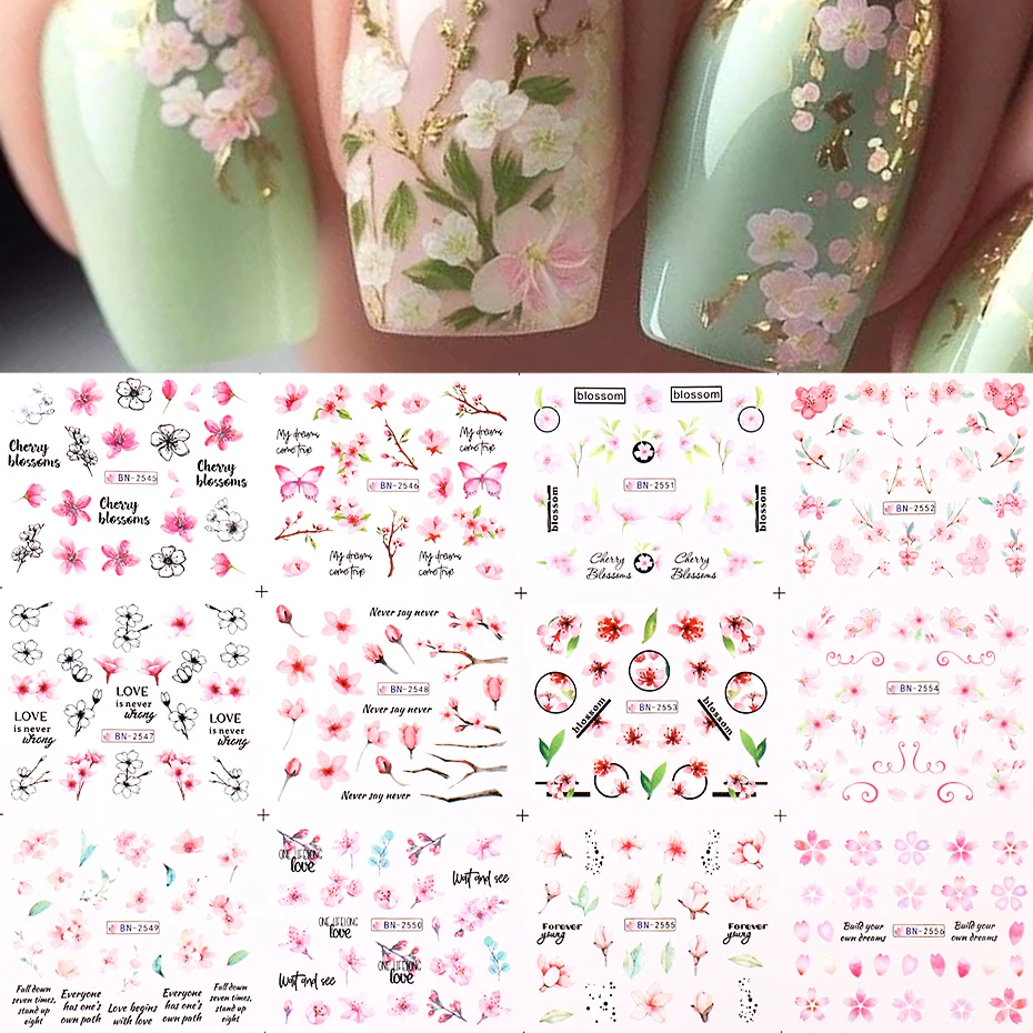 WaterNailStickersSakuraFlowerDecalSpringNailDesignWaterSliderRubonTransferStickers