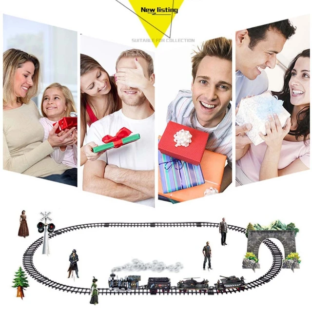 Children Electric Remote Control Rail Train Set Simulation DIY Assembly Model Train Toy Rechargeable Classic Steam Train Kids  2