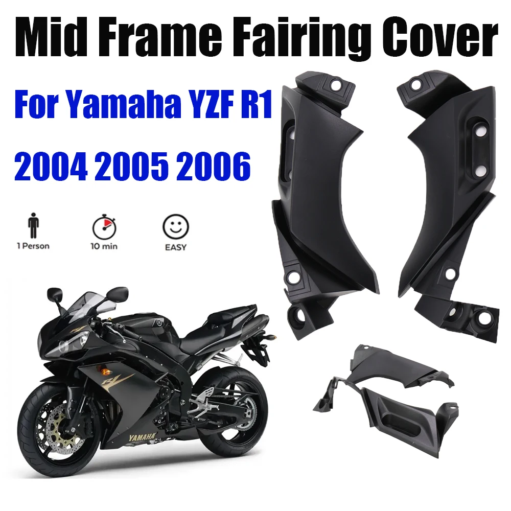 Black Side Frame Mid Cover Panel Fairing Cowl For Yamaha Yzf R1 2004 2005 2006