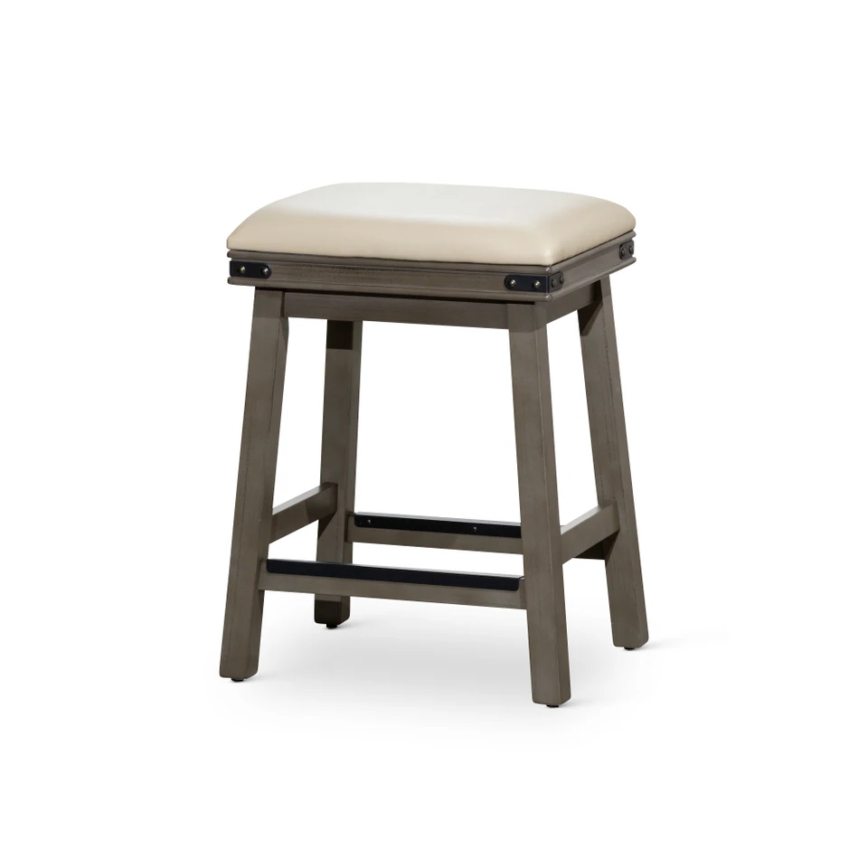 Weathered Gray 24 Inch Counter Stool with Leather Seat