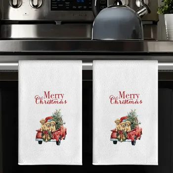 Christmas Red Truck Kitchen Hand Towels 1