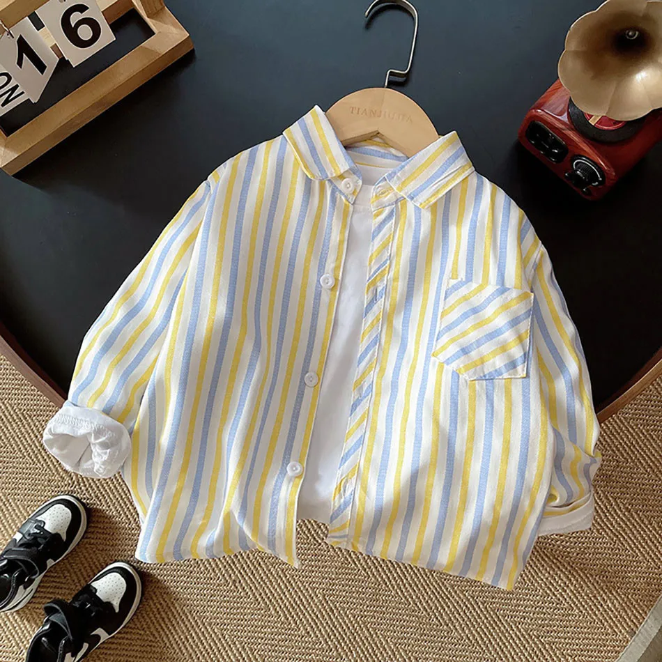 Boys Long Sleeve Plaid Shirts Spring and Autumn Collection for Young Boys with Trendy Korean Design