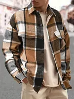 Chemise en flanelle à carreaux pour homme, chemise boutonnée à manches longues, style décontracté printemps-automne, veste à carreaux coupe ample pour 2