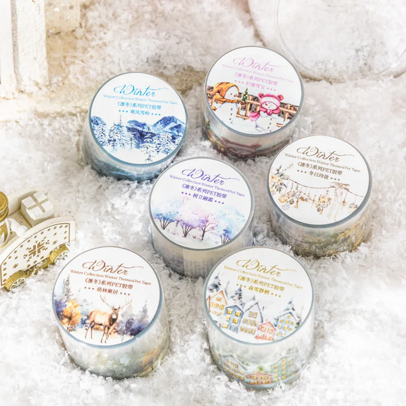 40mm*2m Scrapbook Decor Adhesive Tape Winter snow scenery PET Tapes Masking Tapes stickers Aesthetic Stationery Supplies JIANQI decorative stickers self adhesive stickers stationery stickers paper stickers adhesive stickers stationery tapes diy scrapbooking accessories stationery supplies