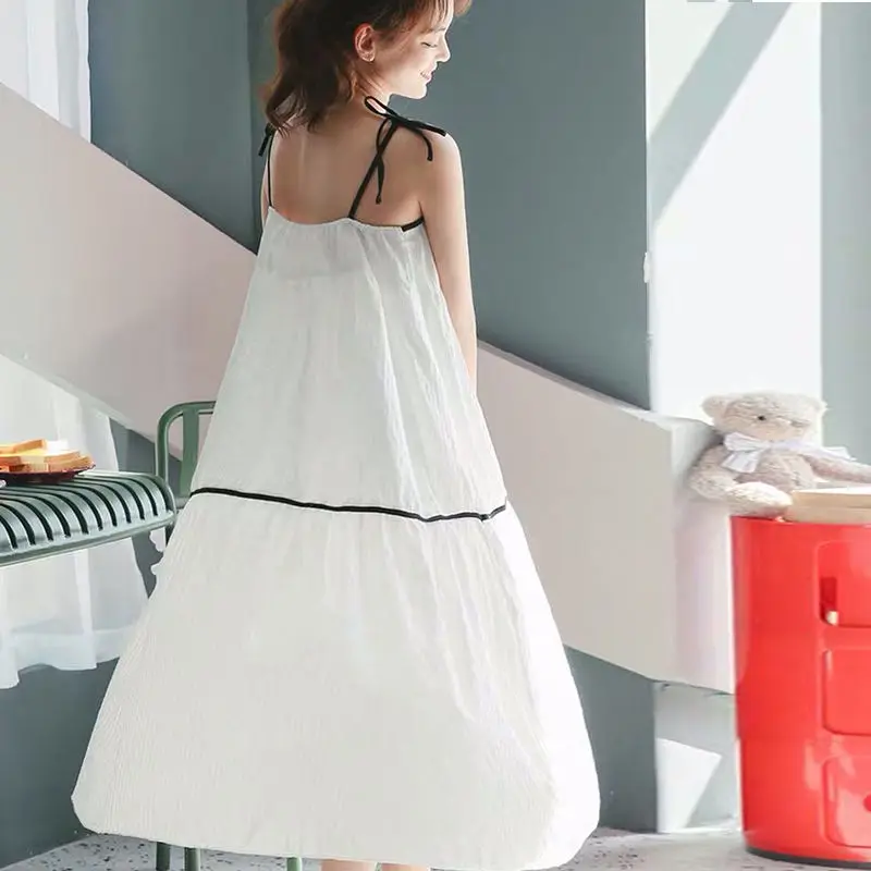 QWEEK Cotton Sleepwear Women Nightgown Kawaii Room Wear Summer White Fairy Dress Cute Nightie Nightdress Casual Dressing Gown
