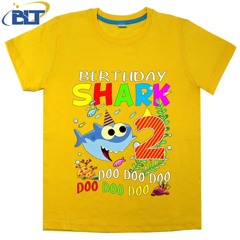 2-year-old kids birthday T-shirt shark print summer children's cotton short-sleeved boys and girls gift 4