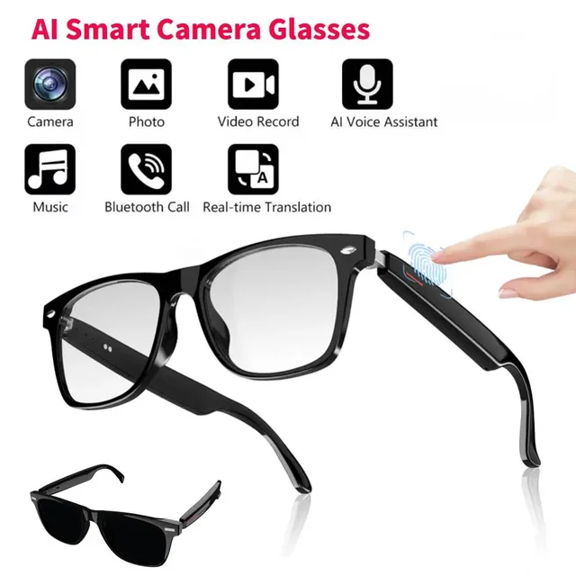 4K Smart AI Glasses 8MP Remote photography Recording Videos Photo Recognition Answer Translation BT Call Voice Assistant Control