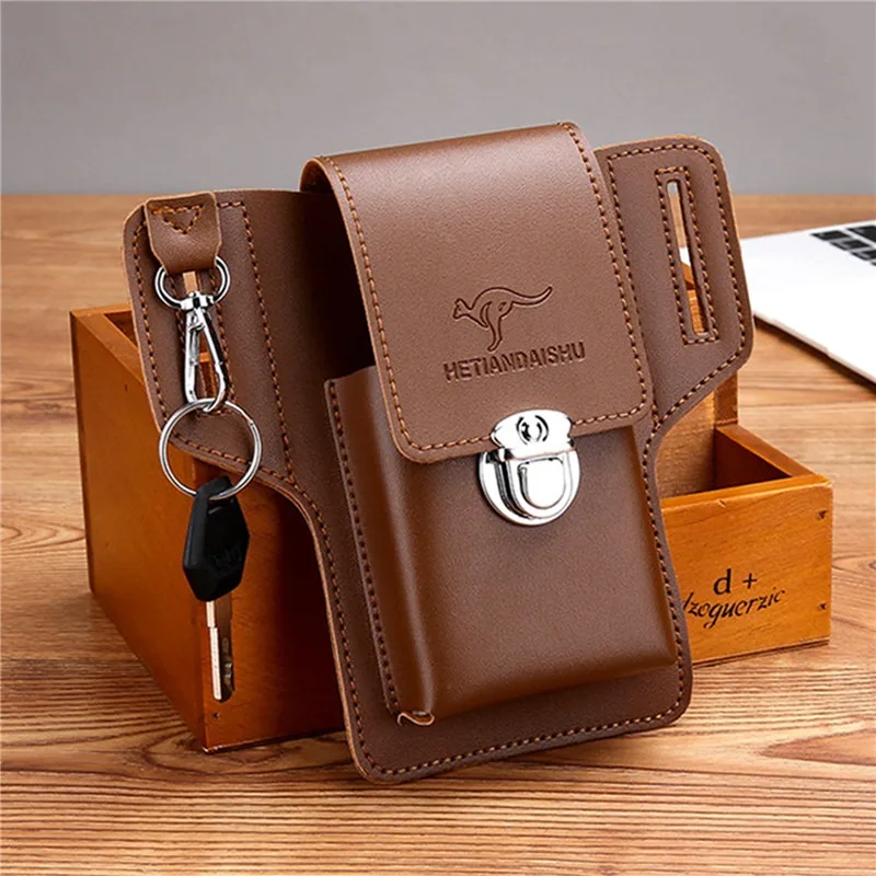 Fashion Leather Male Waist Pack Phone Pouch Bags Waist Bag Men's Belt Bag Multifunctional Water Proof Waist Bag Crossbody Bags