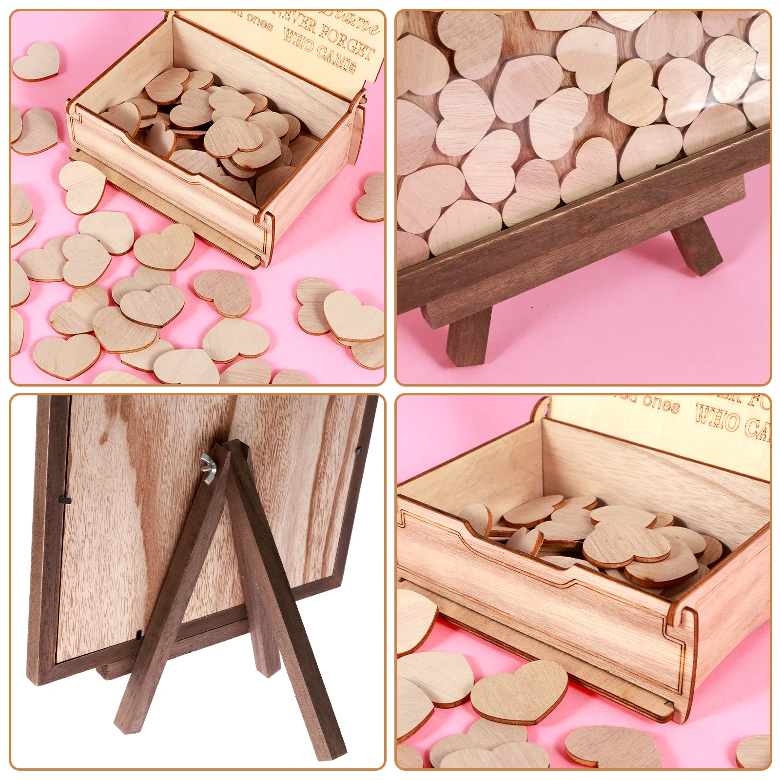 Wooden Wedding Guest Note Book with 100 Heart-Shaped Personalized Wood Frame Drop Box Creative Wedding Decor Guest Sign in Book