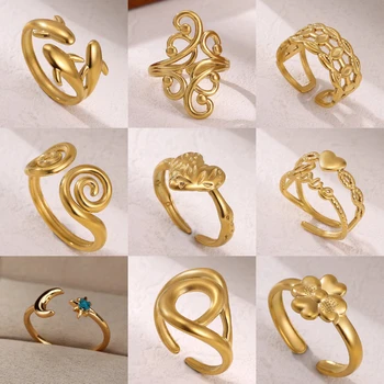 Anelli regolabili geometrici irregolari per le donne Anelli di pesce delfino impermeabili in acciaio inossidabile color oro Gioielli delicati a forma di cuore