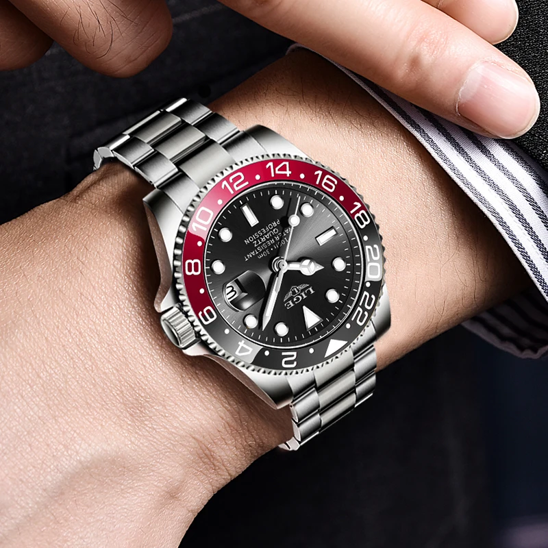 LIGE 2023 New Mens Watches Top Brand Luxury Fashion Black Watch Men Luminous Waterproof Date Clock Sport Mens Quartz Wristwatch