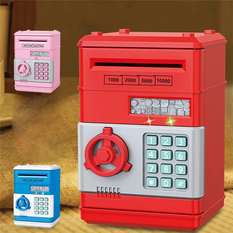 Hot Selling-Electronic Piggy Bank Automatic Mini Security Coin Cash Savings Box Password Key Lock Bank ATM Gift For Children,Ele 3