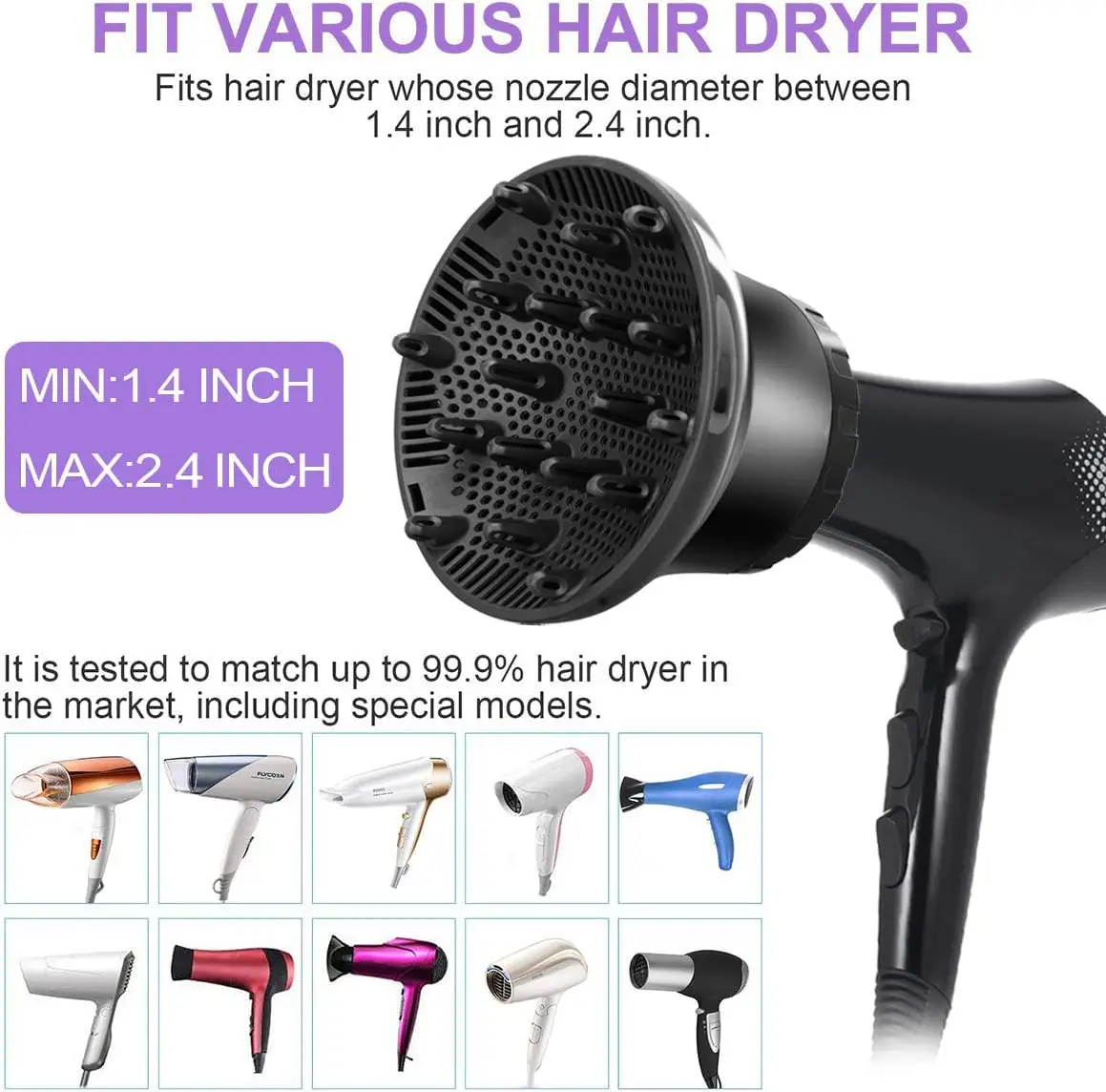 Diffuseur de Cheveux Universel Adaptable pour Sèche-Cheveux avec Design Rotatif, Bouclés, Grand Vent, partenaires Dispersant le Vent