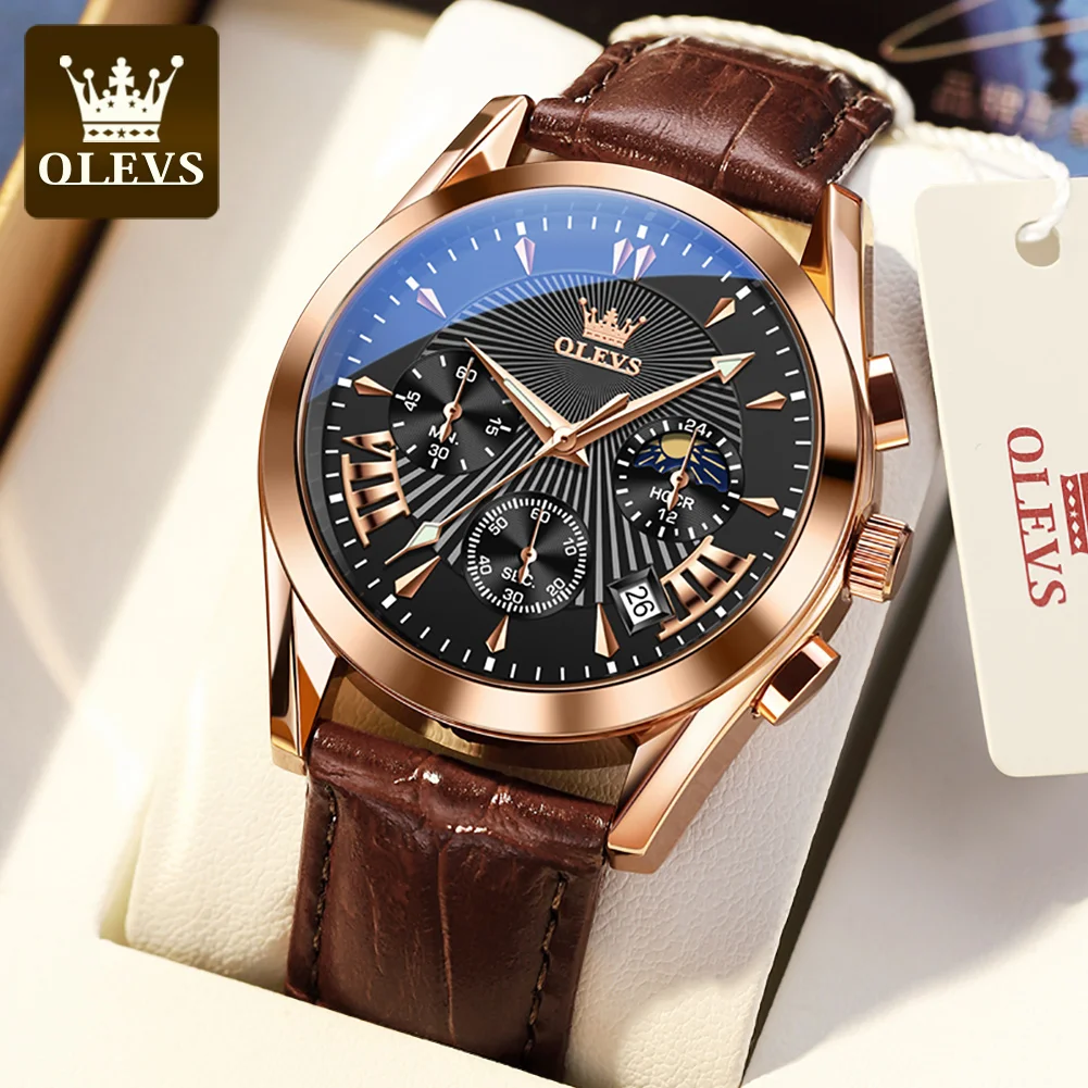 OLEVS Original Luxury Brand Men's Watches High Quality Waterproof Quartz Watch for Men Fashion Leather Strap Man Wristwatch 5