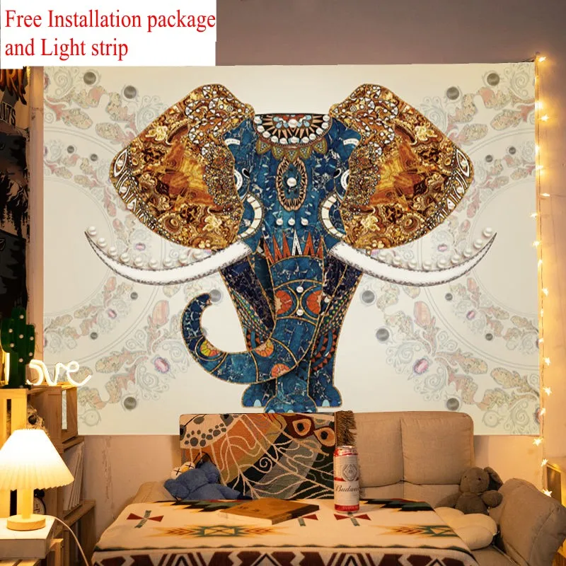 

Wall Background Home Decorative Tapestry Elephant Deer Animal Pattern Ins Hot Room Bedroom Decoration Free Led Strip