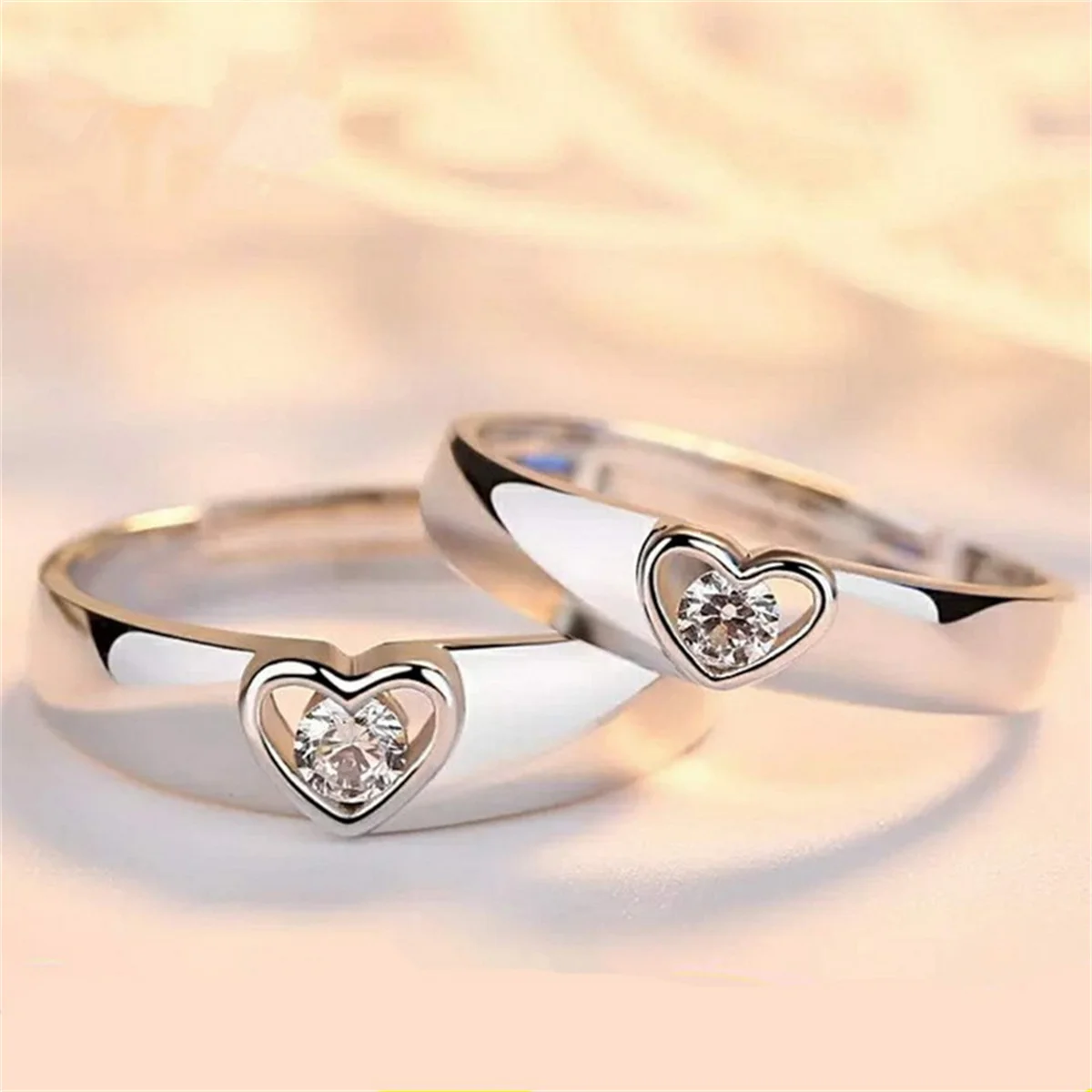 Zircon Rings Cross Rings Wedding Rings Couple Rings Finger Rings 2Pcs Silver Zircon Crown Cross Couple Rings