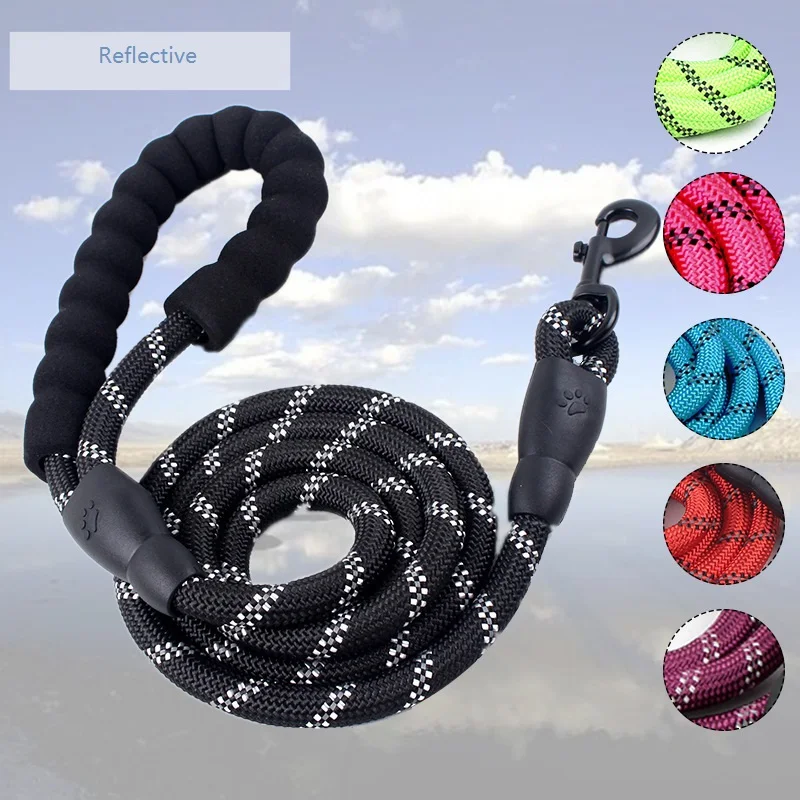 MayPaw Heavy Duty Rope Dog Leash, 3/4/5/6/7/8/10/12/15 FT Nylon Pet Leash, Soft Padded Handle Thick Lead For Large Medium Dogs Small Puppy (1/2" * 6', Black