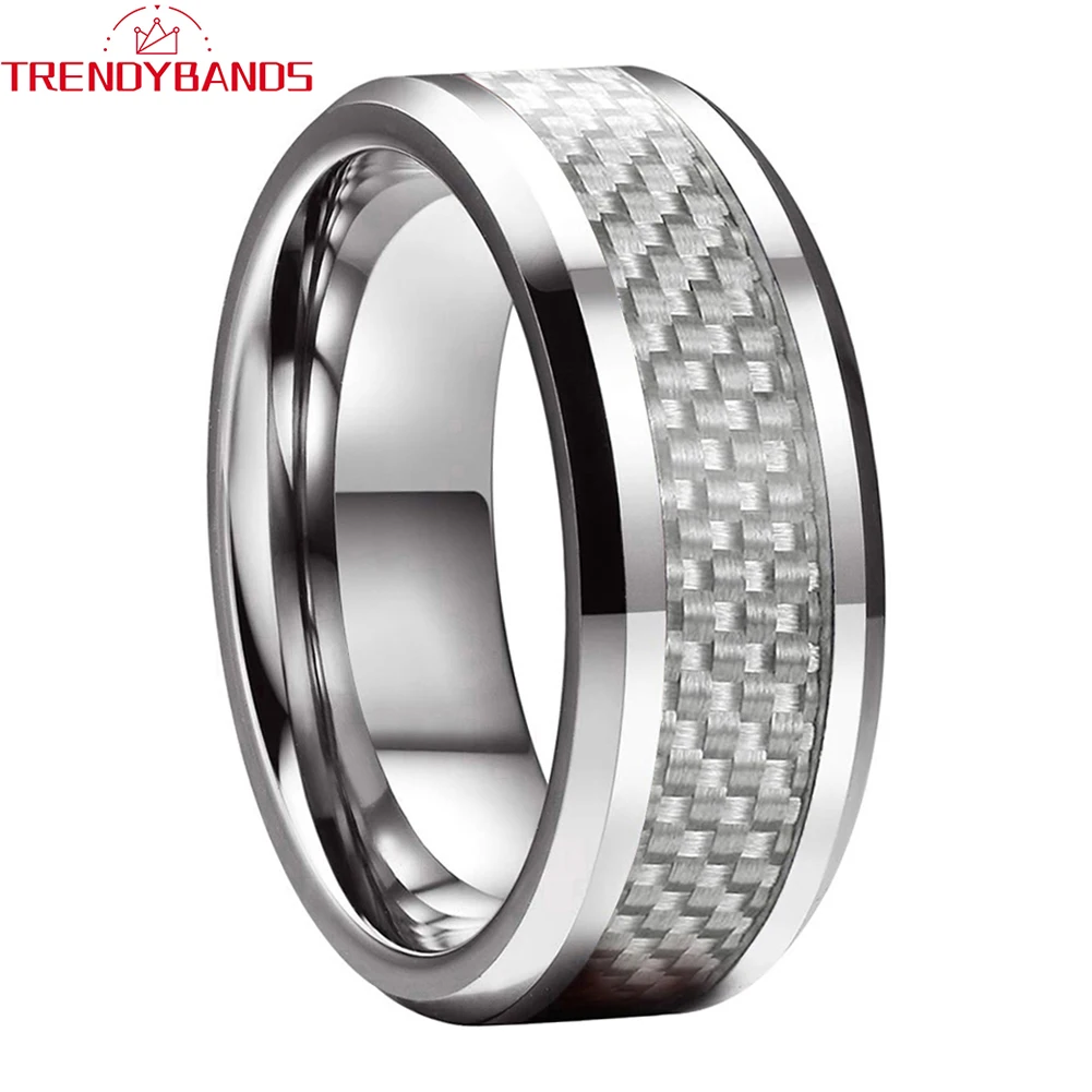 

Вольфрамовые кольца 8 мм с инкрустацией из углеродного волокна, обручальные кольца для мужчин, женщин, мужчин, со скошенными краями, полиров...