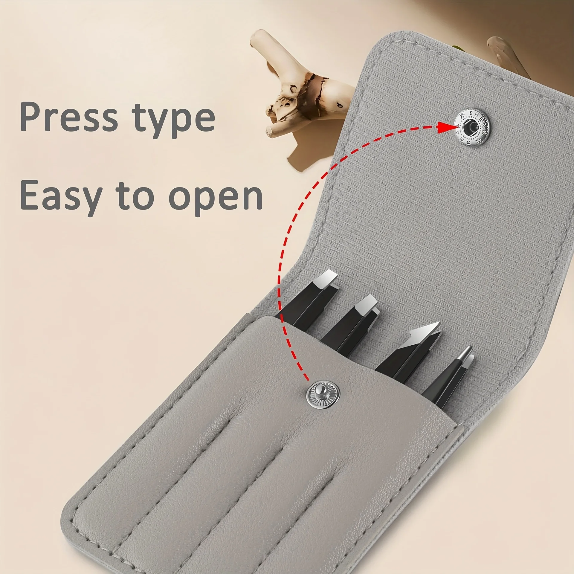 스테인리스 스틸 눈썹 핀셋 세트 인조 속눈썹용 네 피스 브라운 케이스 휴대용 눈썹 메이크업 도구