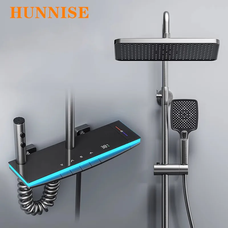 Ambient Lighting Piano Bathroom Shower System Quality Brass Hot Cold Bathroom Mixer Faucet Thermostatic Digital Shower Set shower set