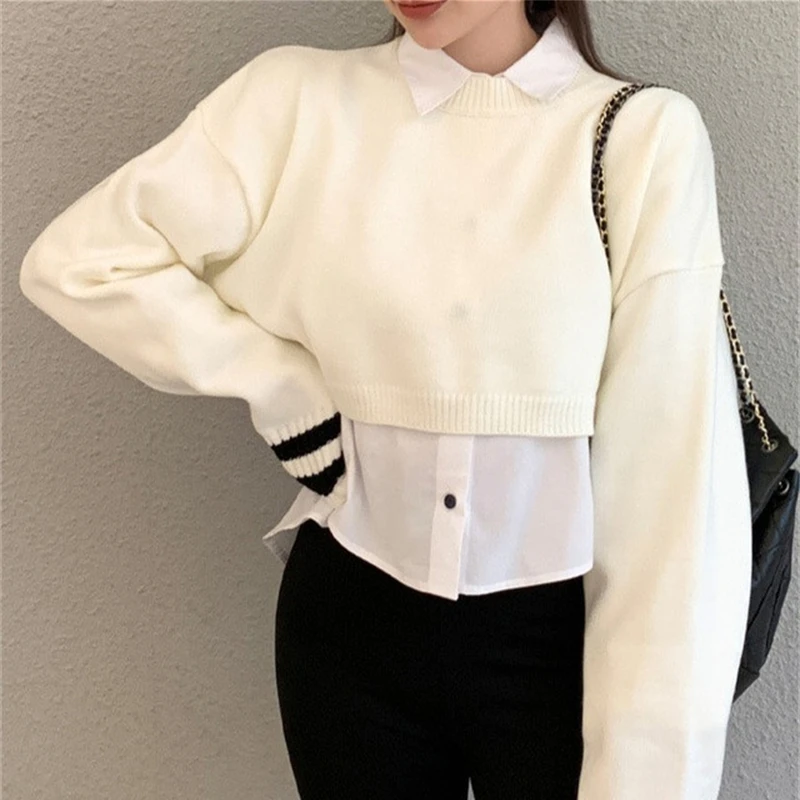 

Design sense niche backless strap lantern long-sleeved sweater women's senior sense loose slimming short sweater