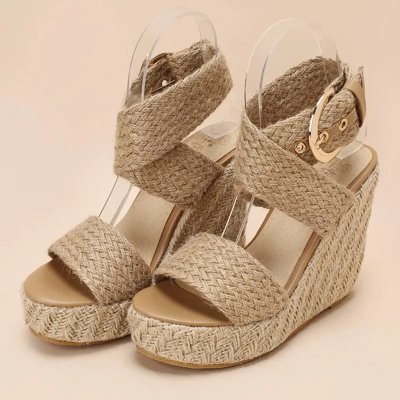 Large Size Summer Wedge Shoes For Women Sandals Platform Wedges High Heels  Beige Knitted Gladiator Flip Flops Female Comfortable - Women's Sandals -  AliExpress