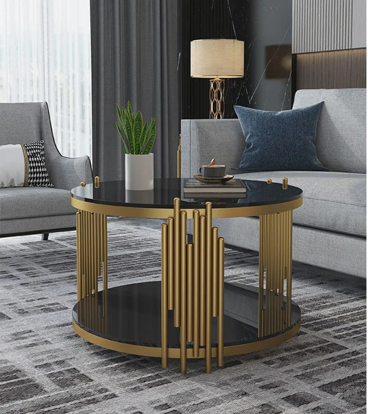 Light luxury style living room central dining table round coffee table double top rock steel coffee طاولة قهوة mesa