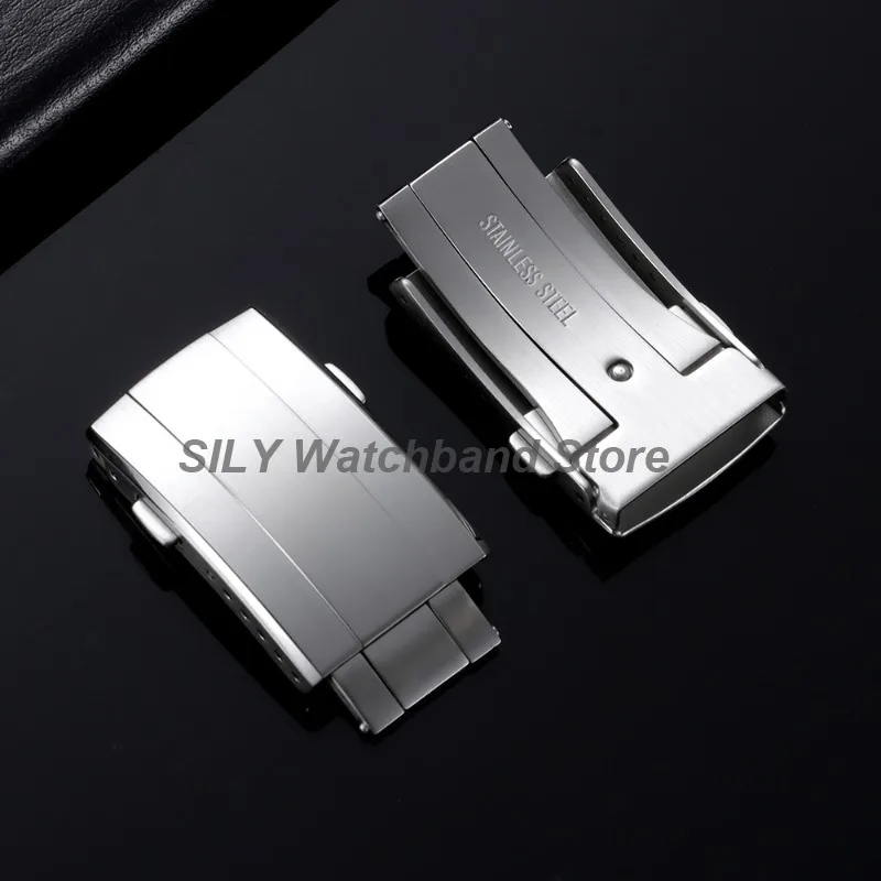 Silver Stainless Steel Brushed Folding Safety Button Double Push Deployant Clasp