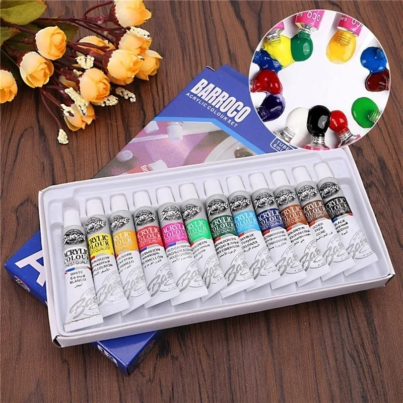  12 Colors/set of DIY Art Painting Paint Professional Acrylic Watercolor Set Ceramic Stone Paints Brush Practical School Supplies 