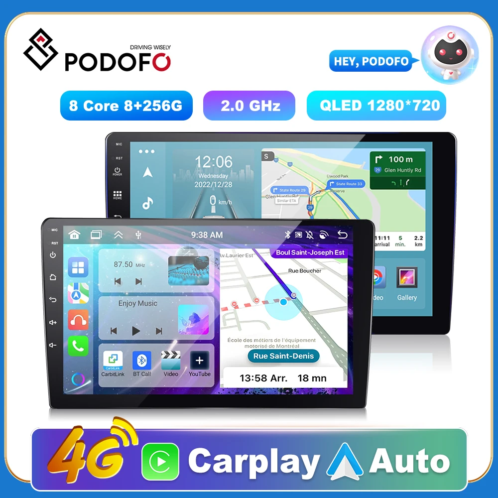Фото Podofo 2 Din Android 11 7/9 дюймов Carplay Автомобильный мультимедийный плеер GPS для Volkswagen Nissan Hyundai Kia Toyota Hyundai Ford Renault №1