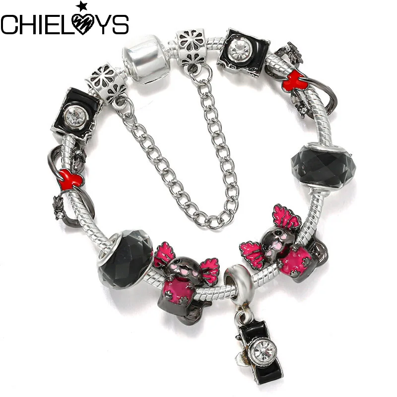 

Высококачественные браслеты с подвесками для женщин и детей со змеиной цепочкой, черного цвета, бусины-подвески «сделай сам», ювелирные изделия, Прямая поставка