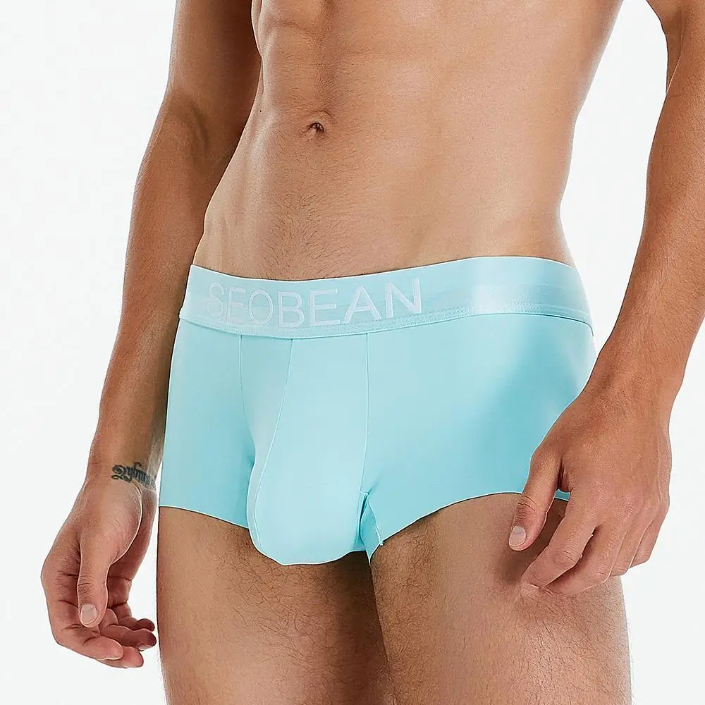 SEOBEAN New Ice Silk Boxers Men Underwear U Convex Pouch Solid Underpants Comfortable Breathable Thin Boxershorts