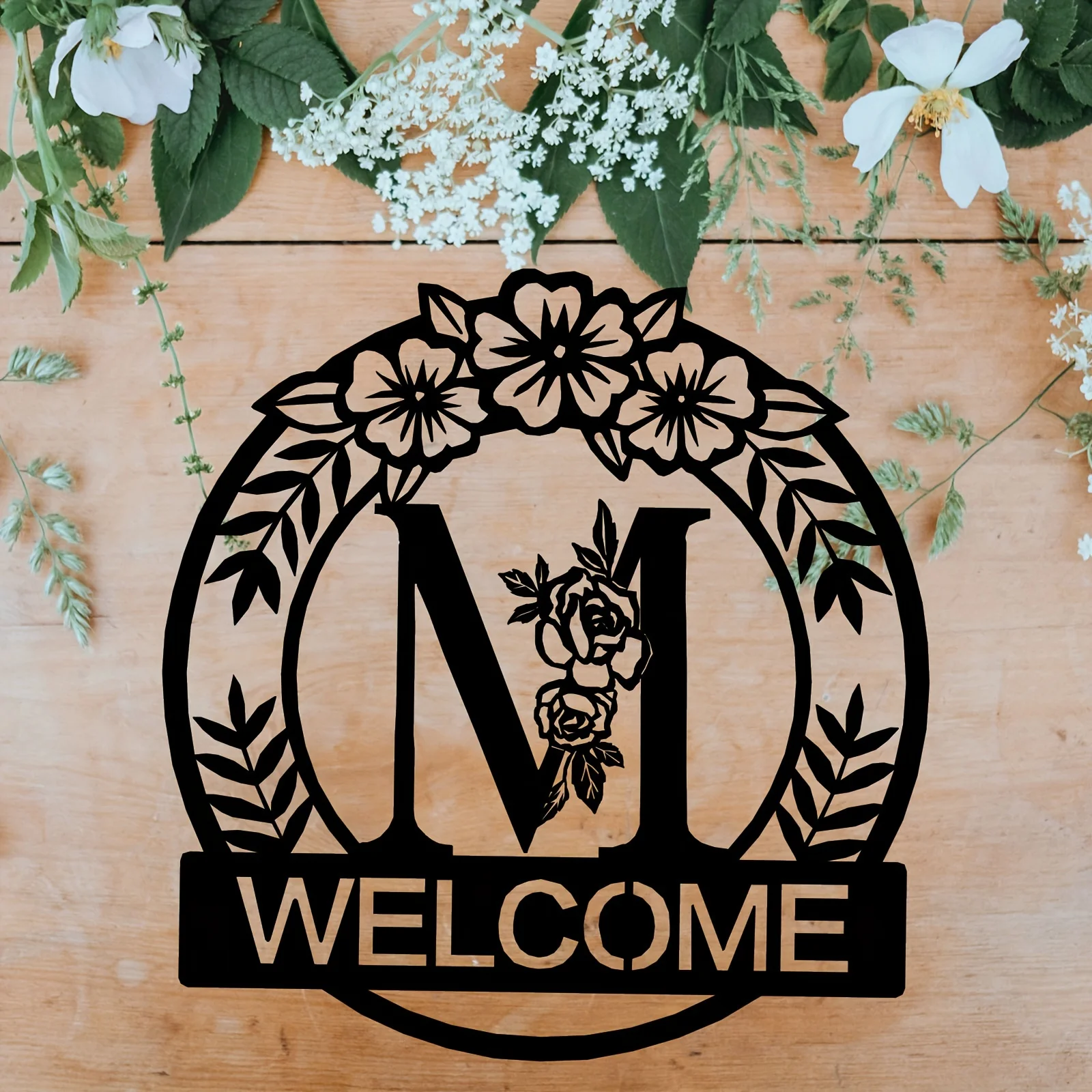 

Welcome Sign,Metal Monogram Sign, Wall Art Decor, Rustic Wreath Hanging Ornament For Farmhouse Indoor Outdoor, 12 Inch