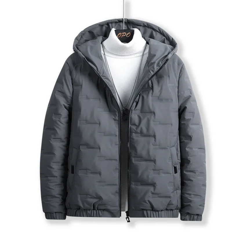 

Autumn Winter New Men Cotton Jacket Hooded Thickened Down Jacket Coats Solid Color Hooded Long Sleeves Zip-Up Jackets Outer Wear