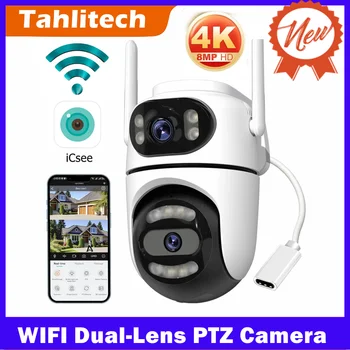 8MP 4K HD Wifi PTZ Camera iCsee APP Dual Lens Dual Screens Video Surveillance IP Camera Ai Tracking Outdoor Home Security CCTV 1