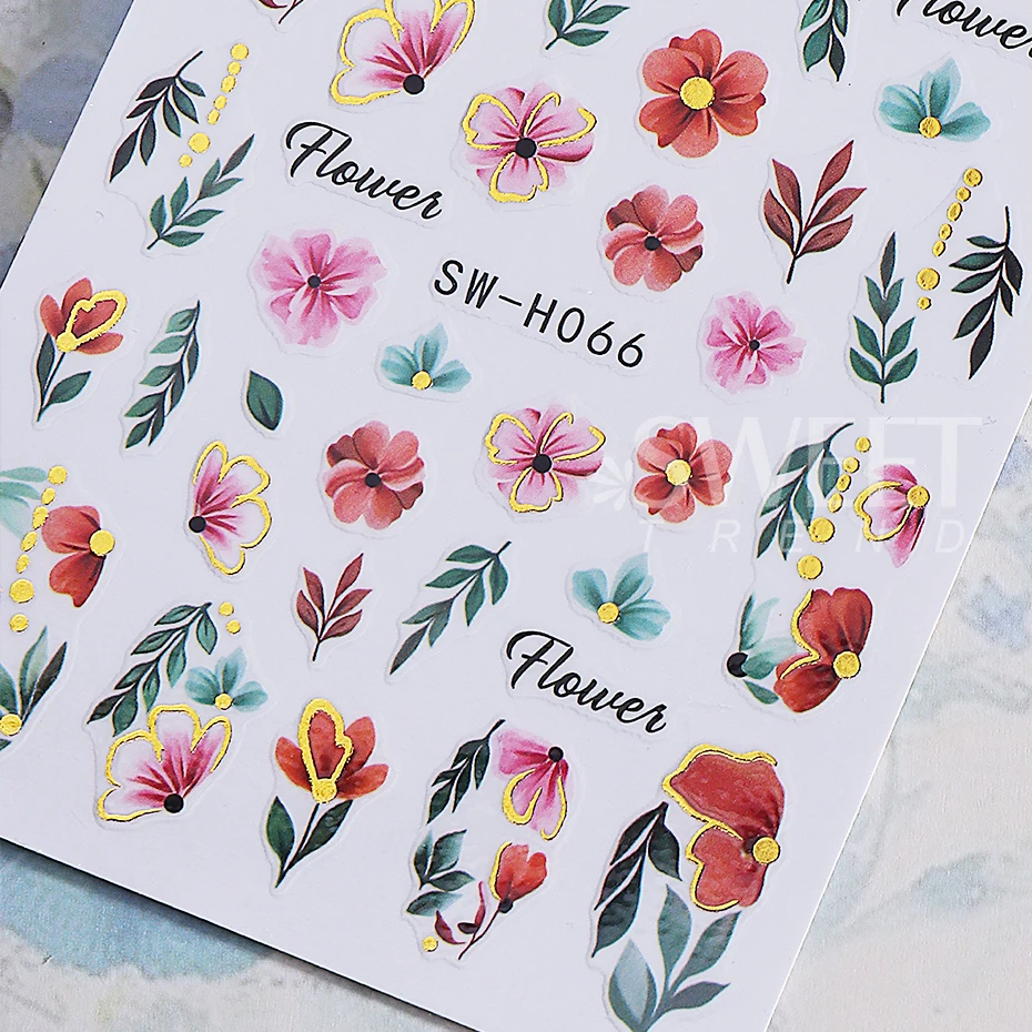 3pcs Elegant Flower Nail Sticker Bronzing Border Petals Hibiscus Vine Leaf Design Nail Decals Sliders DIY Manicure Decoration