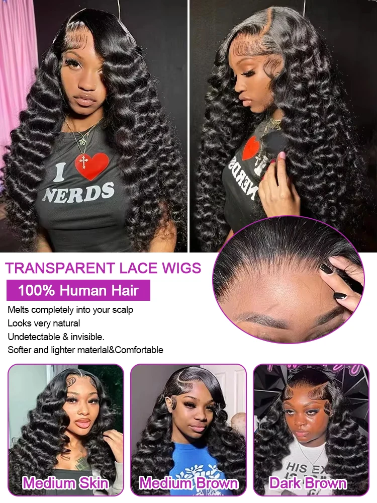 250 Density Loose Deep Wave Human Hair Wig 13x4 13x6 HD Curly Water Wave Lace Frontal Wigs Pre plucked For Women Brazilian Black 3