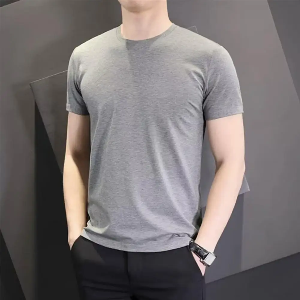 Men Slim Fit T-shirt Men\'s Summer T-shirt Soft Breathable Slim Fit O Neck Top for Sports Business Casual Wear Solid Color Tee