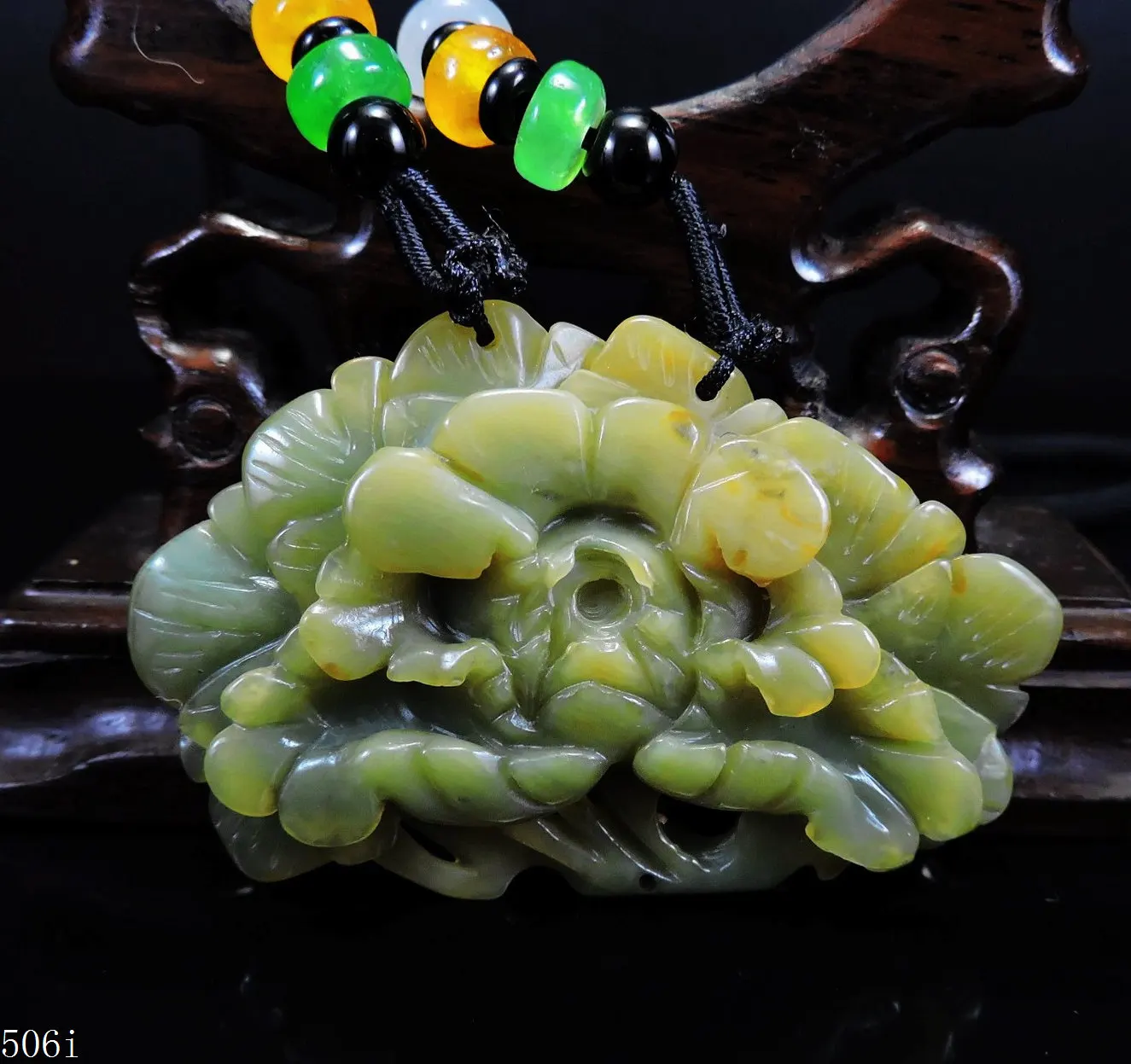 Jade Jewelry Natural Jade Pendant Necklace Hand-Carved peony flower Jadeite Necklace Pendant Gift No Treatment 506i